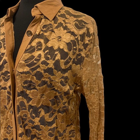 B&J Lace Blouse with Genuine Leather Trim - Picture 11 of 16